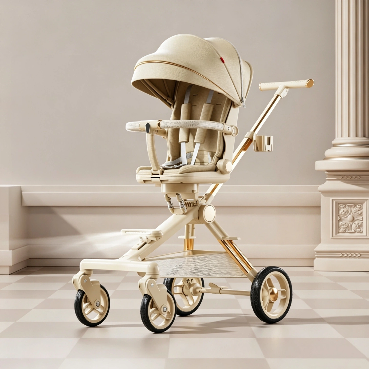 Baby Stroller Wagon, High Landscape Toddler Stroller, Reversible Handle, Sit & Recline, Shock-Absorbing, Lightweight Foldable Kid Stroller for Travel
