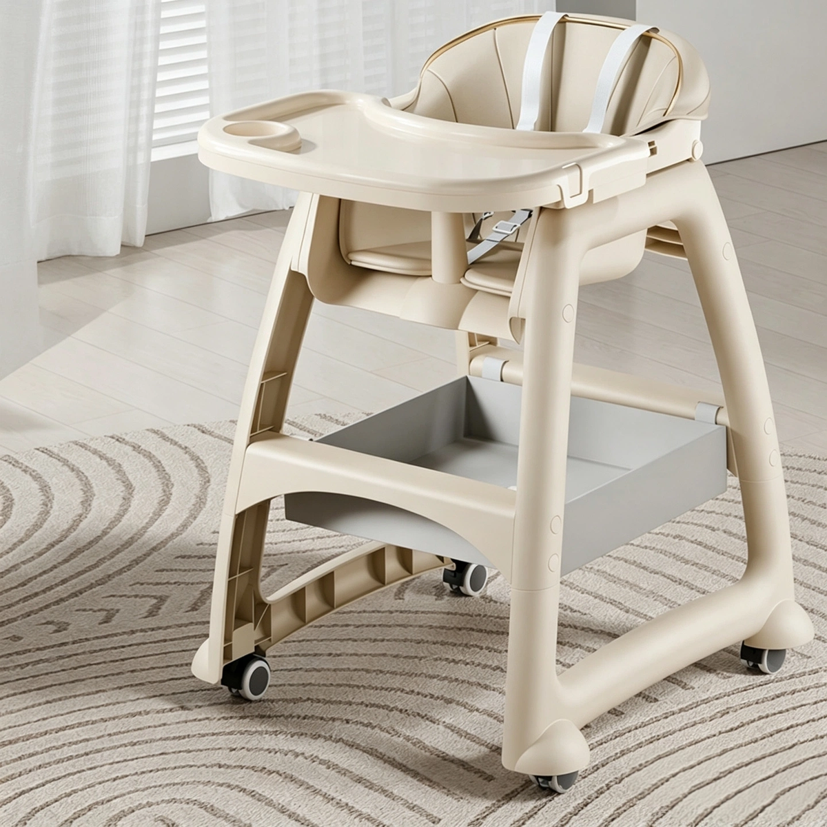 Baby High Chair, Multifunctional Infant Dining Seat, Foldable Movable Toddler Feeding Chair for Home, Restaurant & Hotel Use
