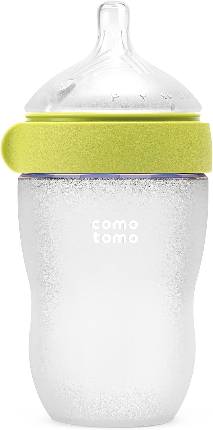 Silicone Baby Bottle Gen 2 with Wide Neck Dual Anti-Colic Vents and Medium-Flow Nipple – Comotomo 8 oz