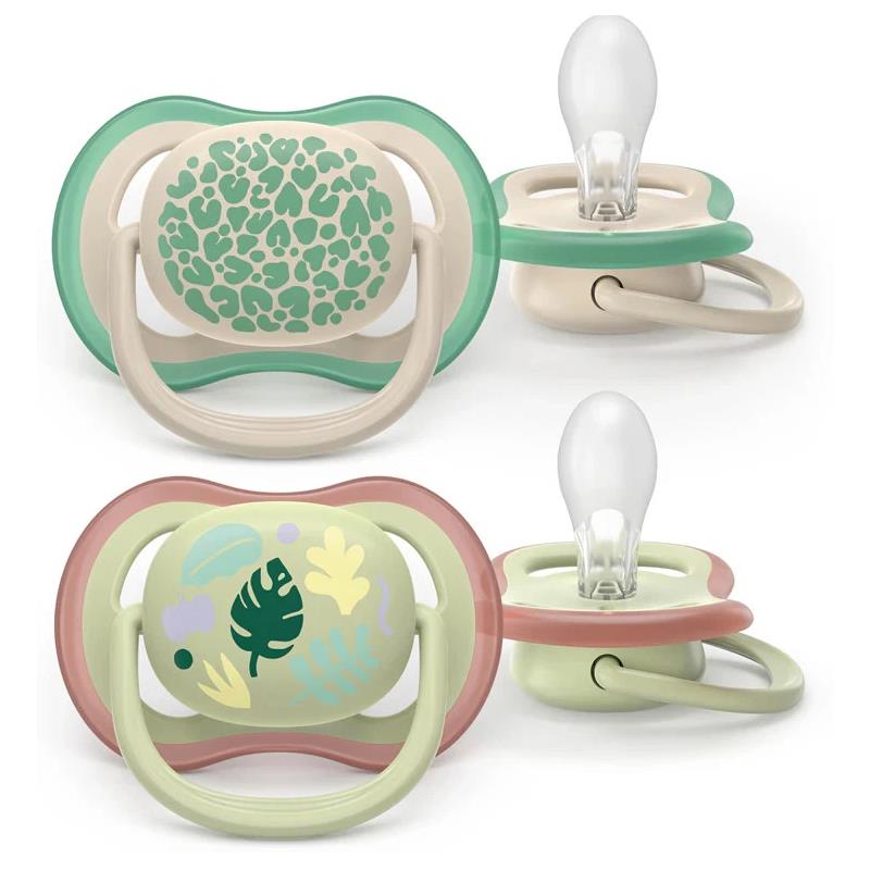 Avent 2Pk Ultra Air Pacifier 6-18M, Tropical Leaf/Leopard